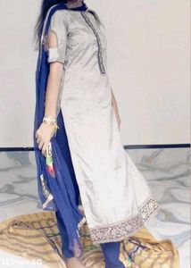 Elegant Beige And Blue Suit
