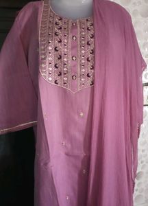 BrandNew MauveColor Kurti Set - Plazzo&Dupatta -4