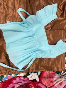 Baby Blue Ruffle Off-Shoulder Top