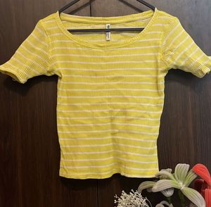Yellow Striped Ribbed Crop Top