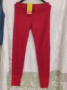 ZOLA Red Leggings with Lace Trim