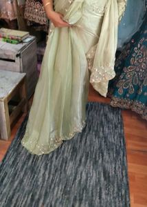 Elegant Pastel Green Embroidered Saree