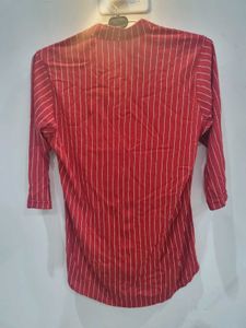Red Striped Button-Up Tunic Top