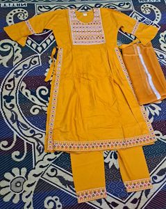 Nyra Cut Kurta Set IN Pretty Mustard Color