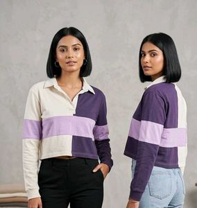 Colorblock Cropped Polo Shirt