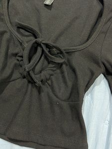 Black Bell Sleeve Tie-Front Top
