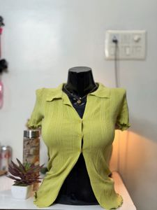 Lime Green Collared Button-Up Top