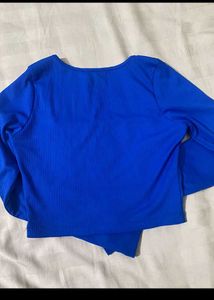 Mywishbag Blue Long Sleeve Crop Top