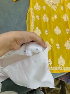 lucknawi chikenkari Yellow Embroidered Kurta Set