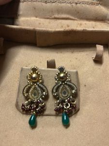 Exquisite Ethnic Earrings with Green Beads