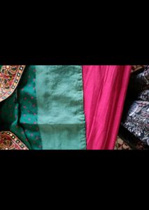 Green Embroidered Saree with Blouse Piece