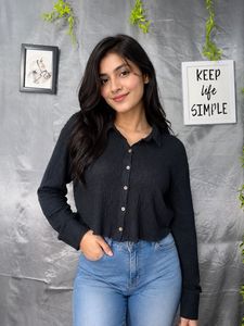 Crushed Black Button-Up  short shirt