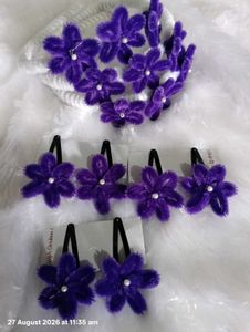 Purple Flower Hair Clips Set