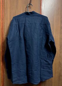 Mango Man Stylish Navy Blue Linen Blend Shirt