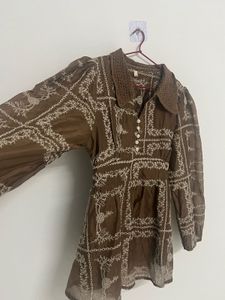 Boho Print Button-Up Tunic Top