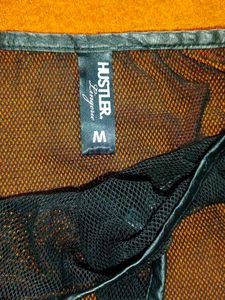 HUSTLER Black Lace/Leather Garter Belt  with thong