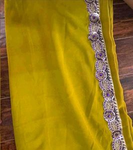 Mehendi-Olive Green Saree With Rich Purple Border