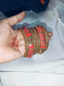 Beautiful Red &amp; Gold Bangles Set
