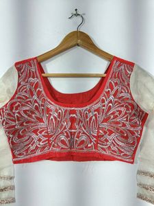 Red &amp; White Netted Lehenga Choli Set (Women)
