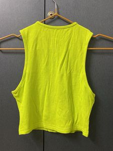 Neon Ribbed Button-Up Crop Top