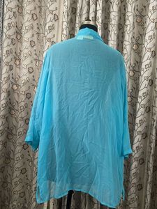 Sheer Blue Collared Button-Up Top