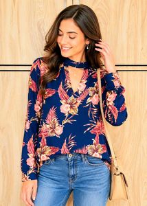 Stylish Floral Print Choker Neck Top Size-34