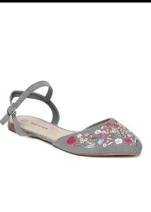 Embroidered Grey Ballet Flats