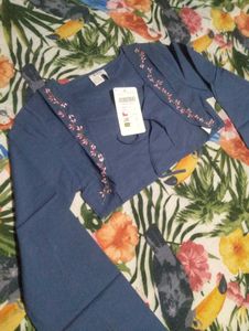 Girl's Navy Blue Embroidered Shrug