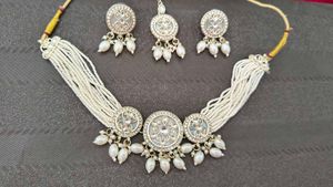 Elegant Pearl &amp; Stone Choker Necklace Set