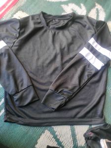 women Black two  T-Shirt with Striped Sleeves