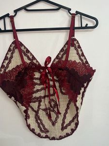 Boho Cream &amp; Burgundy Crocheted backless Top 👠