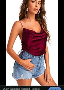 SheIn Ruched Tie Back satin Cami Top