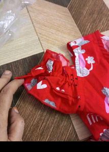 4-6 year Cute Red Dog Print Cold Shoulder Dress