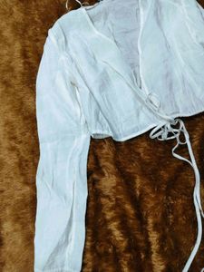 ZARA  White Tie-Front Crop Top