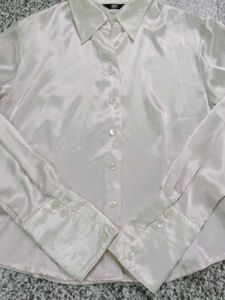 Elegant White and Pink button down shirt.