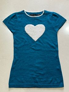 Blue Knit Top with White Heart