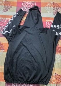 Black Hoodie with Checkered Detail