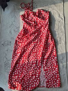 Red White Backless Slit Dress