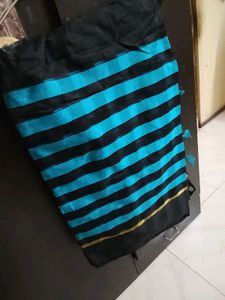 New Stylish Black &amp; Blue Striped Saree with attach