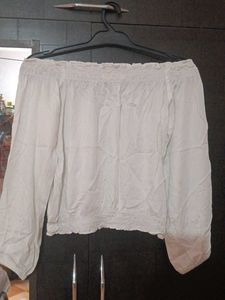 White Off-Shoulder Smocked Crop Top