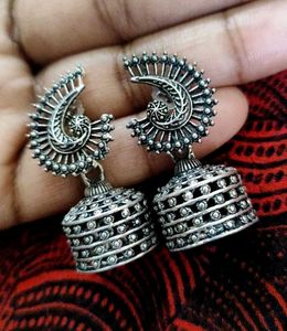 Oxidized Silver Jhumka Earrings