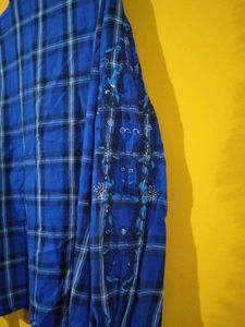 Blue Plaid Embroidered Shirt