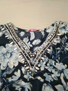 Embellished Floral Print Kurta