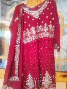 Red Embroidered party wear Kurta Set