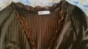 Brown Ribbed Lace Trim Crop Top💅