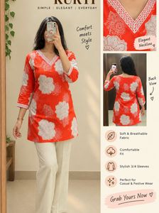 Vibrant Orange Printed Kurta