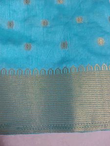 Beautiful Blue Saree with Golden Motifs
