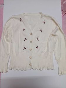 Cute Embroidered White Cardigan