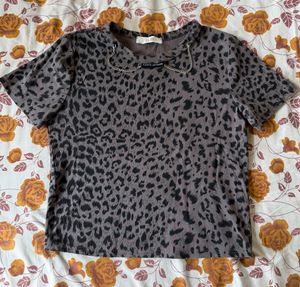 Leopard Print Top with detachable Chain Detai