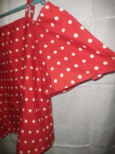 Red Polka Dot Cold Shoulder Top